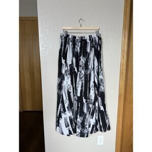 Flint & Moss Abstract Maxi Skirt Large Black White Gray Silky